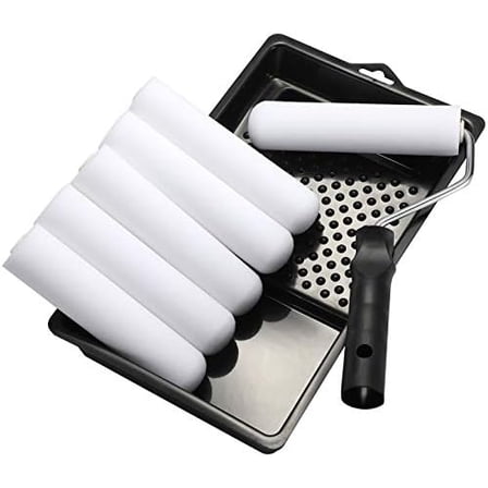 Foam Paint Roller Set with 6-Inch High-Density Foam Mini Roller Cover Refills, Roller Frame and Tray, Bathtub Refinishing Roller Kit, Wall Tile Paint Roller, Pack of 8