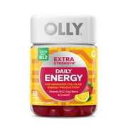 OLLY Extra Strength Daily Energy Gummy Supplement with CoQ10 & B12, Caffeine Free, Berry Yuzu, 60 Ct