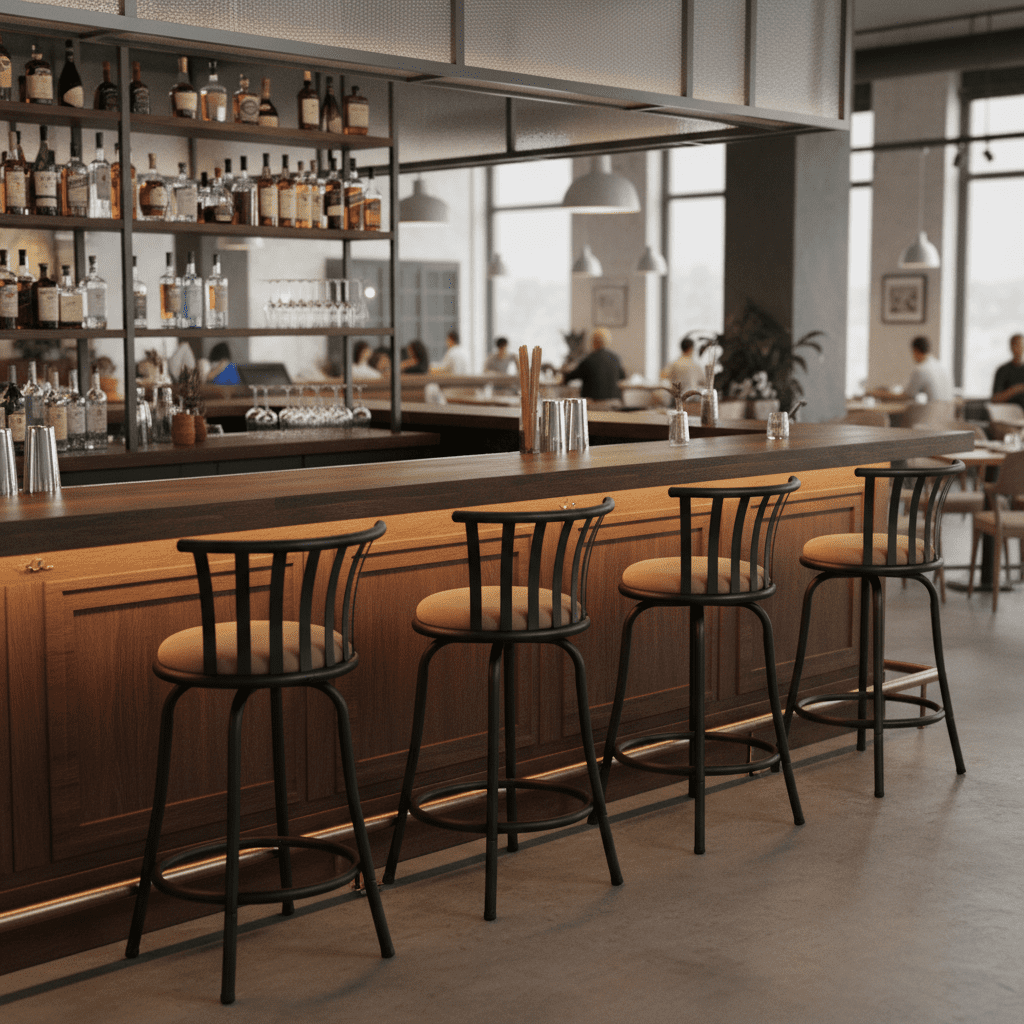 FurnitureR Modern Swivel Bar Stools Set of 4, 24" - 29" Adjustable Counter Height Chairs with Low Back and Sturdy Metal Frame, Brown Suede Seat for Kitchen Island, Dining Room and Home Bar