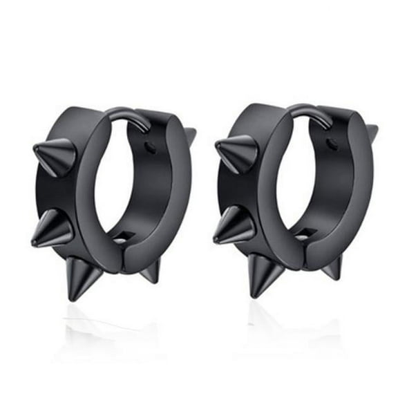 Bescita Men Women Stainless Steel Hoop Spike Circle Huggie Studs Earrings Punk Cool BK
