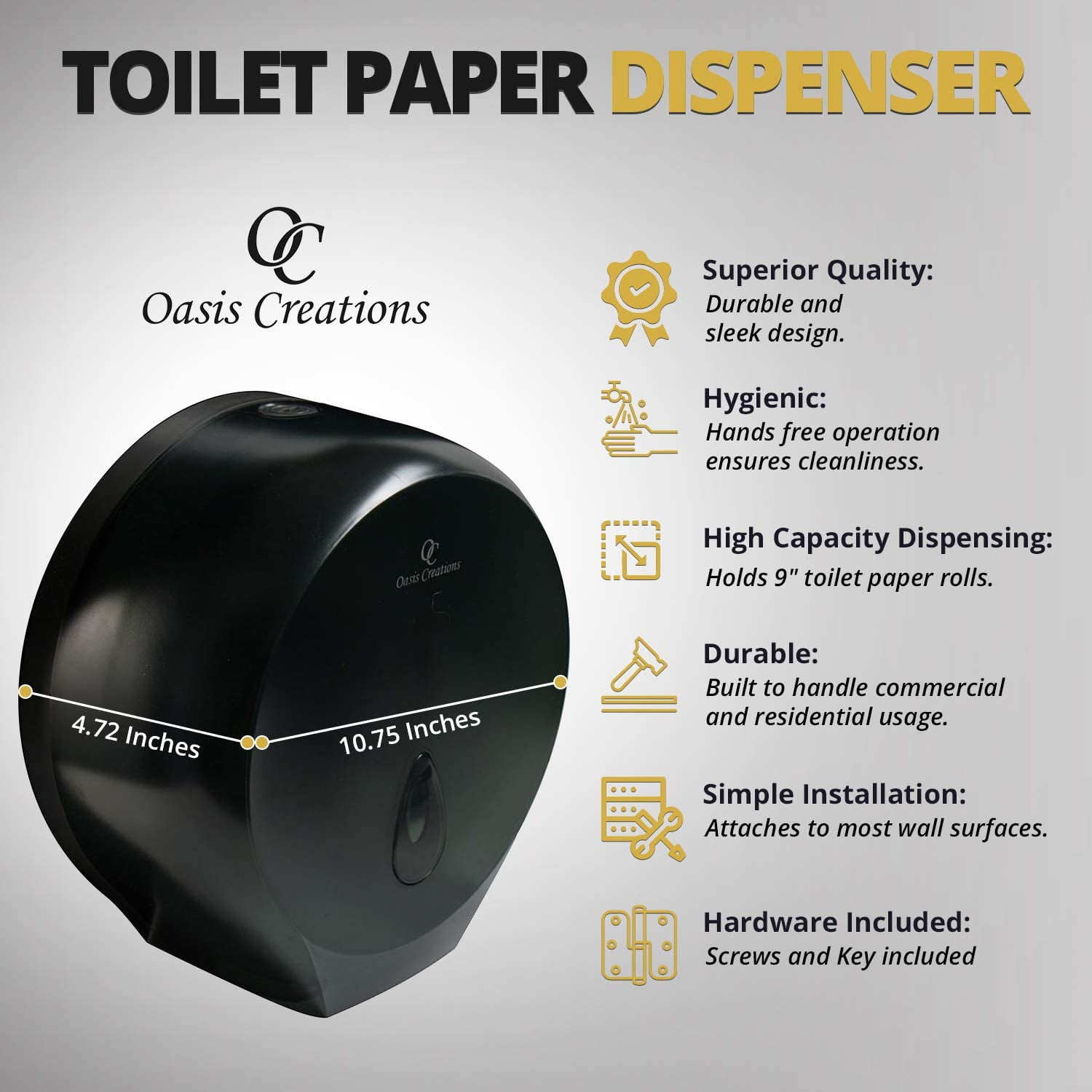 Single Roll Toilet Tissue Dispenser by Oasis Creations- 9” Bath Tissue Dispenser