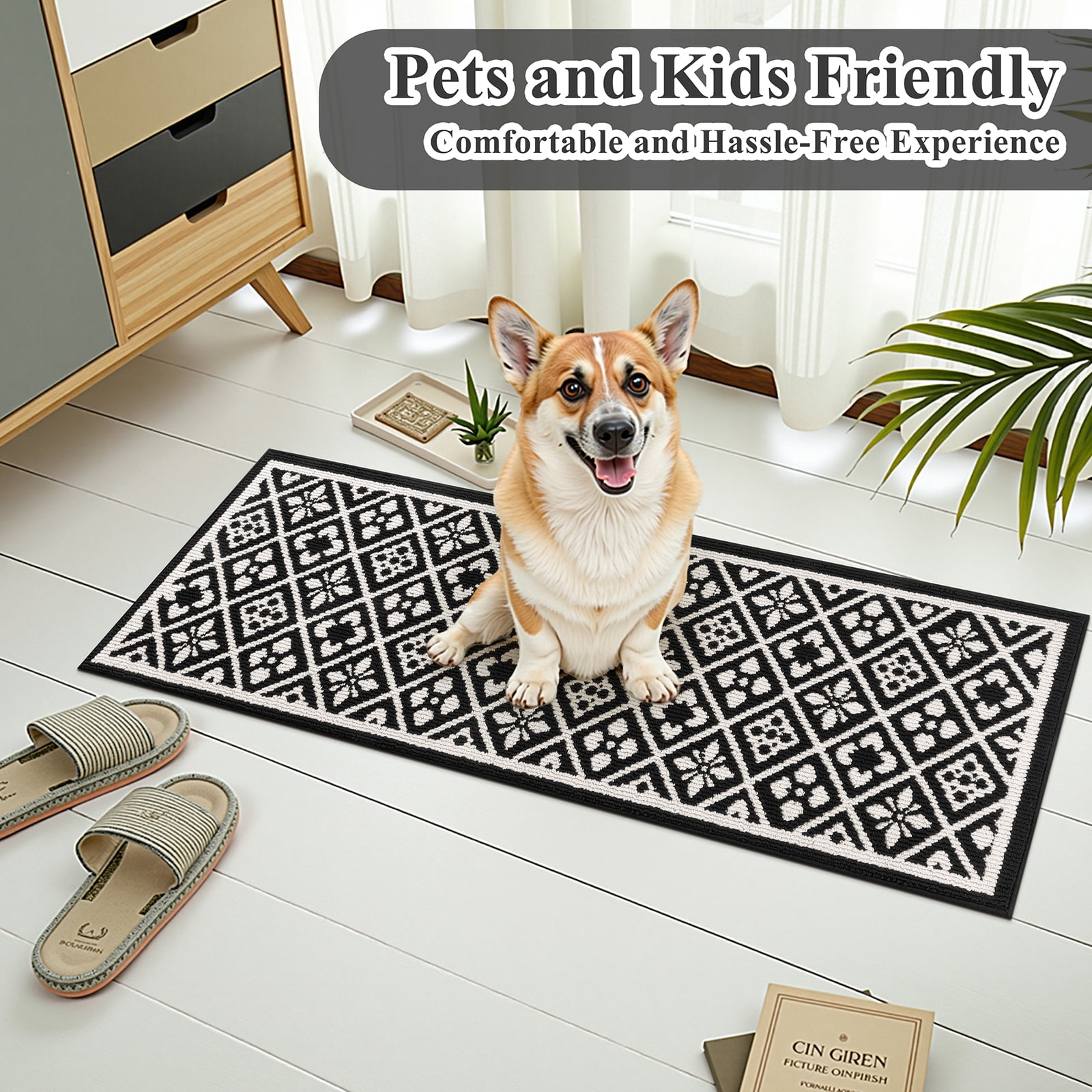 Vaukki Farmhouse Kitchen Rugs Sets of 3, Non Slip Kitchen Floor Mats Washable Kitchen Runner Rug, Black