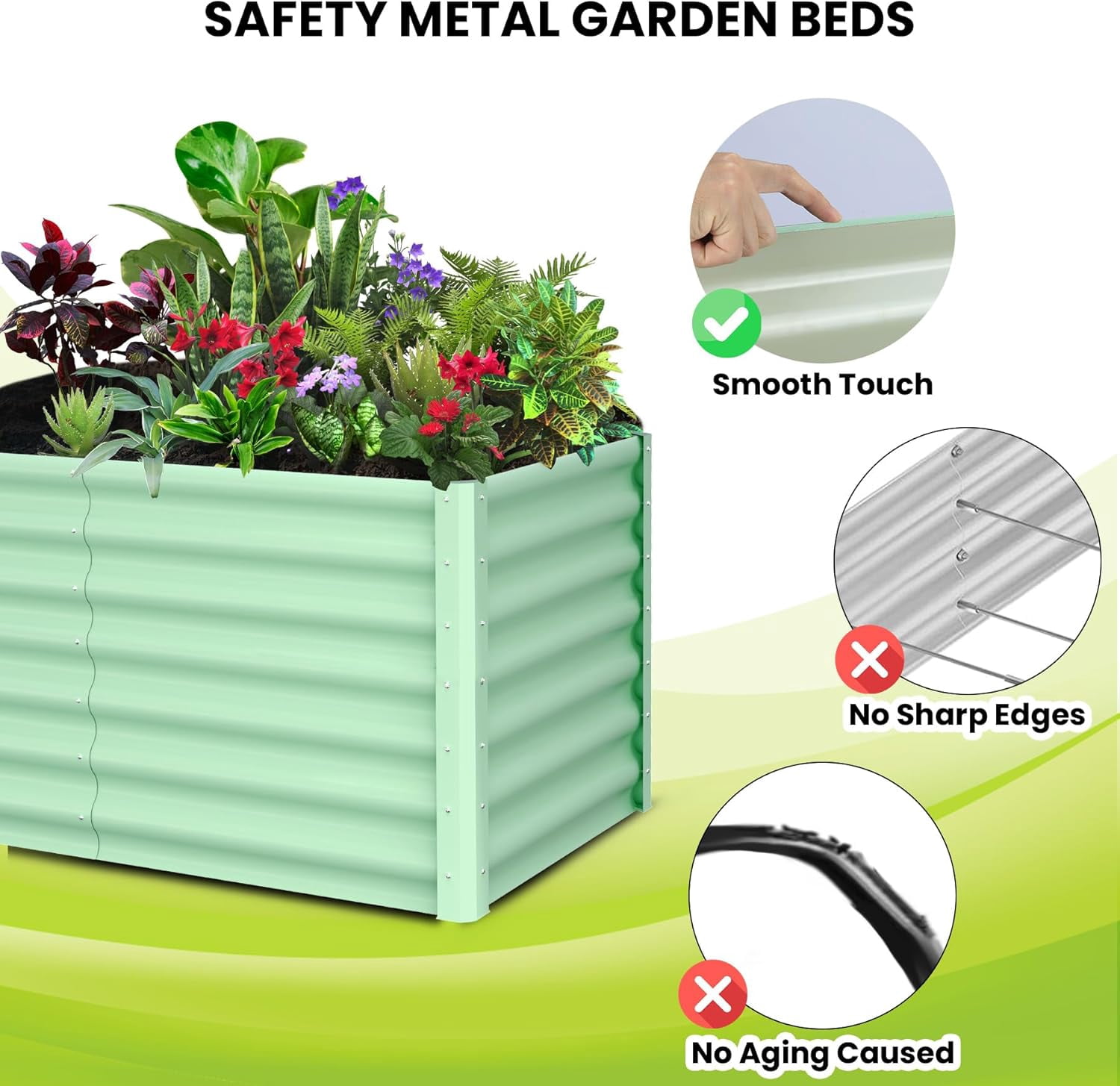 Lumiparty 8x4x2ft Metal Galvanized Raised Garden Bed, Ground Planter Box for Outdoor Vegetables Flowers, Green