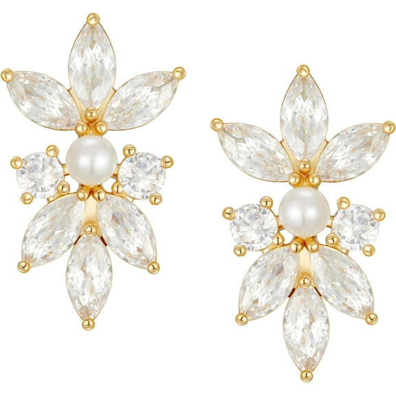 XBage Marquise Cubic Zirconia Wedding Bridal Stud Earrings For Brides Bridesmaids, Crystal Pearl Rhinestone Stud Earrings For Women Prom Party Jewelry Gifts[1530]