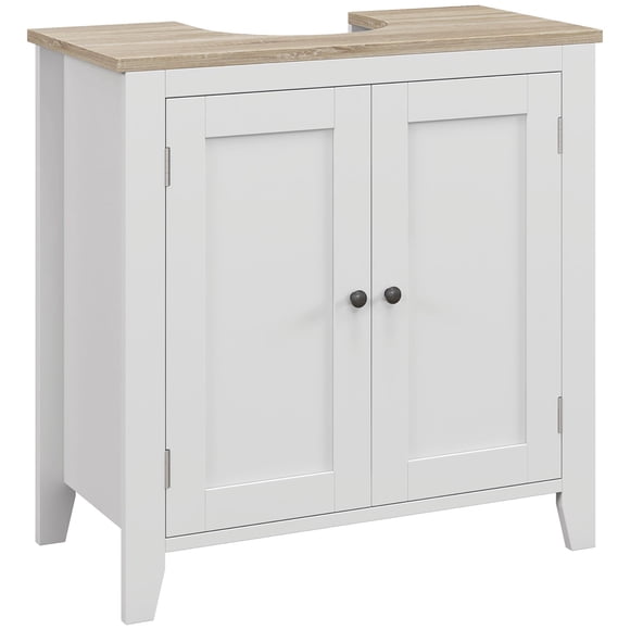 White Bathroom Sink Vanity Unit - Under Sink Cabinet with Adjustable Shelf & U-Shape Design - 23.6" x 11.8" x 23.6" - Ideal for Bathrooms & Small Spaces