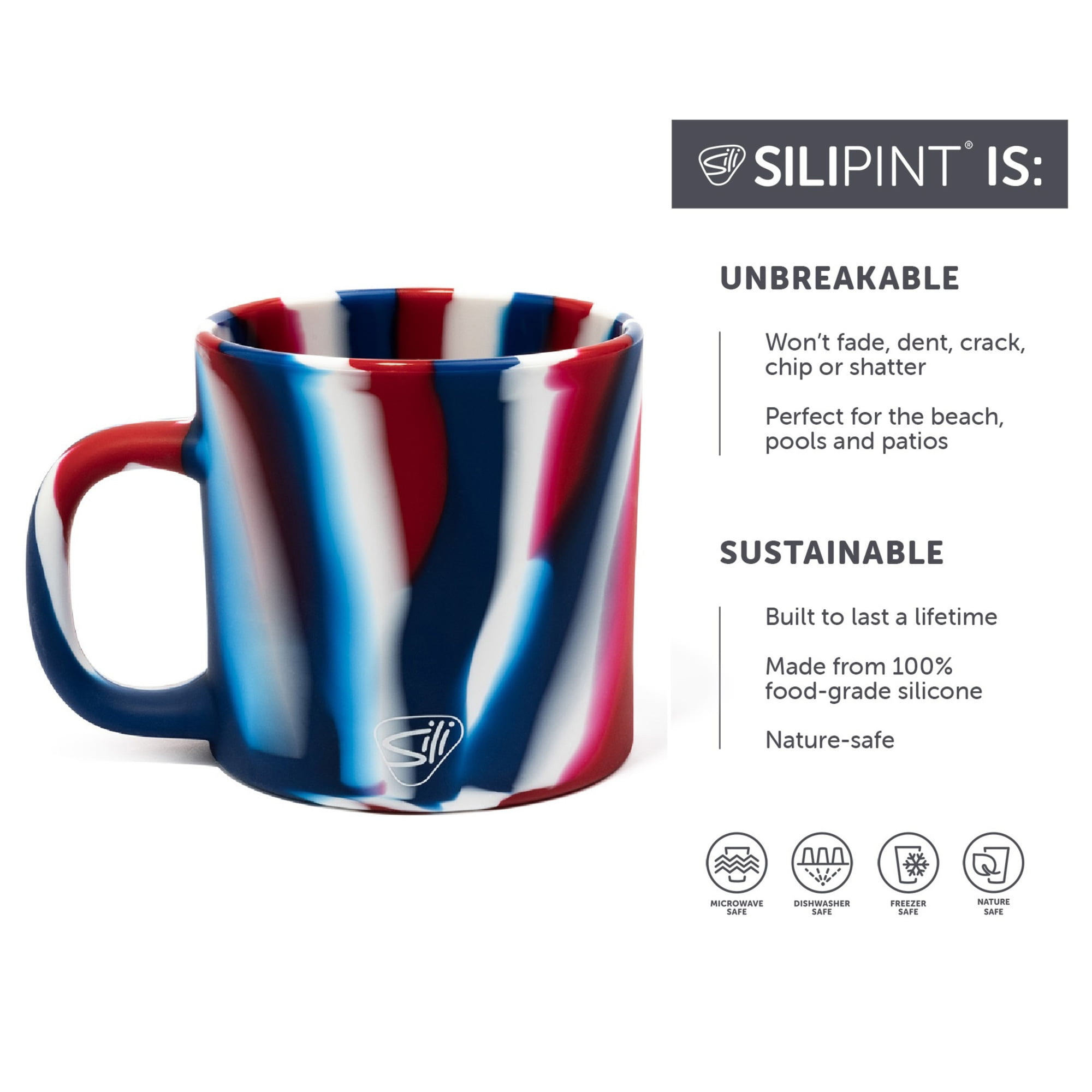 2 Pack 16oz Silicone Coffee Mug, The Patriot (Red, White, Blue)