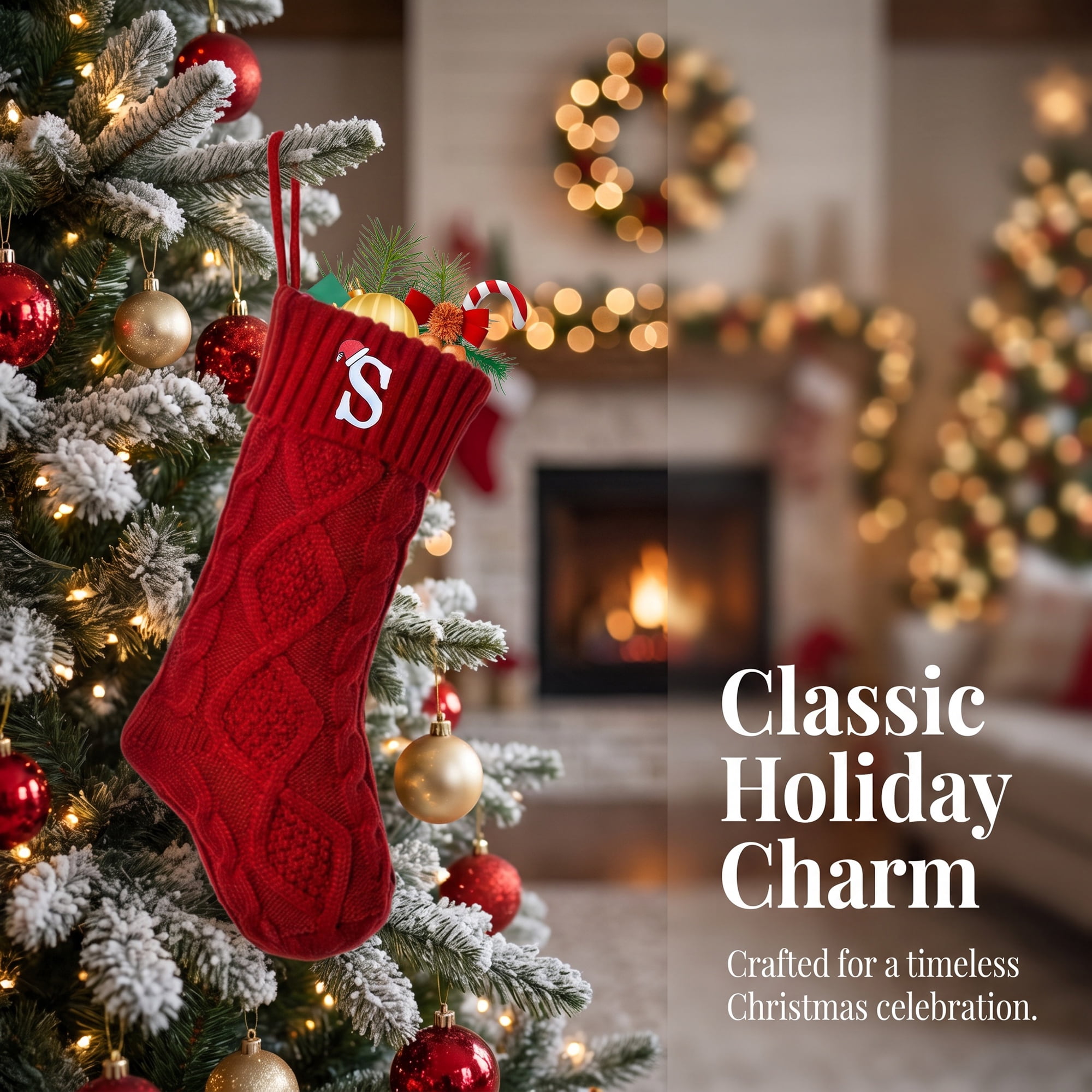 Unique Bargains Canine Bone Christmas Stocking Luxury Puppy Holiday Keepsake Sack Red Letter S 17"