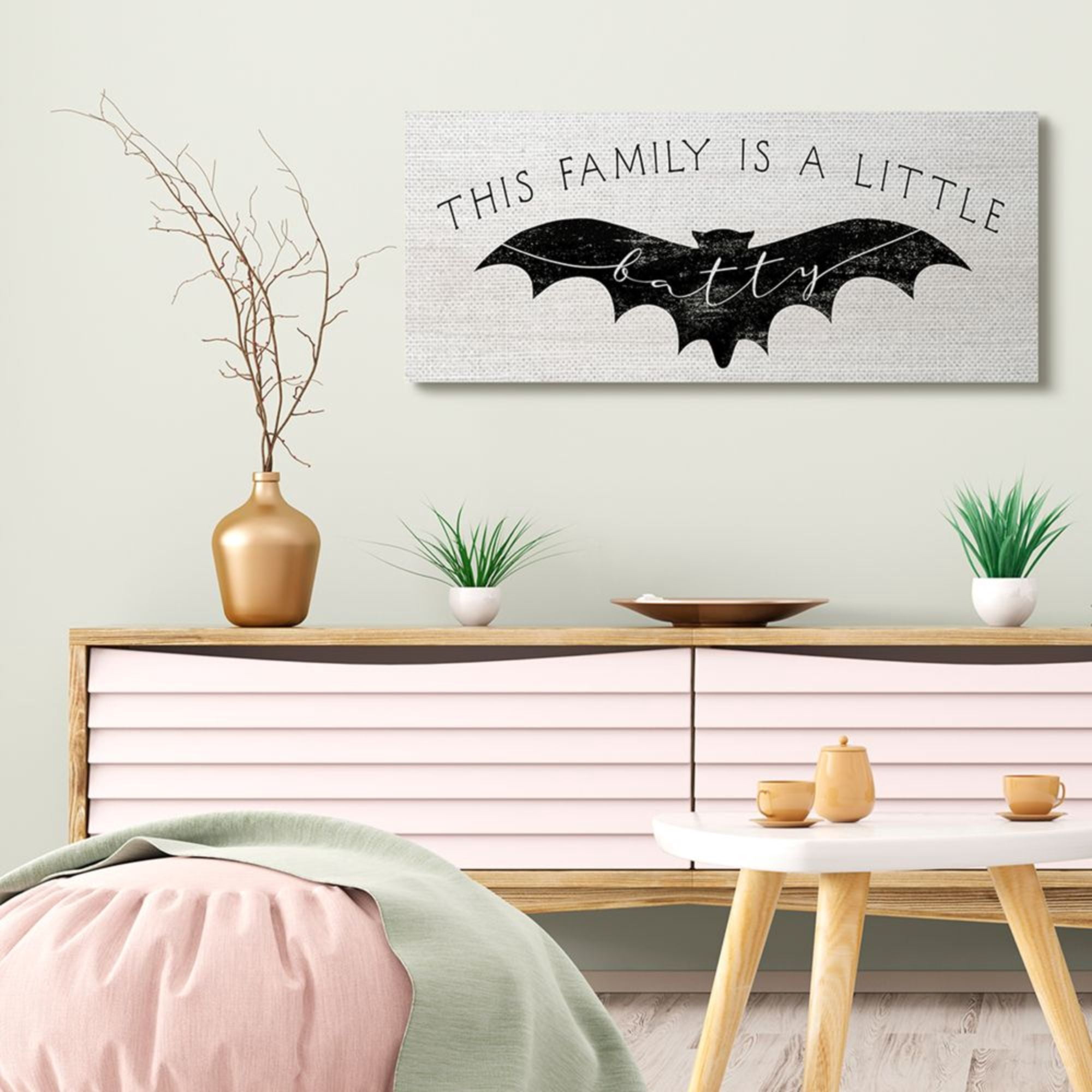 Stupell Industries Family's a Little Batty Phrase Festive Halloween Pun Canvas Wall Art 17 x 40