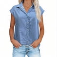 thumbnail image 2 of Blczomt Short Sleeve Spring Tops for Women 2026 Cute Blue Button Down Tops Summer Cap Sleeve,XL, 2 of 4