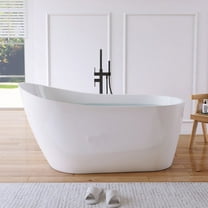 MEDUNJESS Premium High-back Acrylic Freestanding Bathtub, Oval Shape Stand Alone Soaking Tub in White（59×32 Inch）