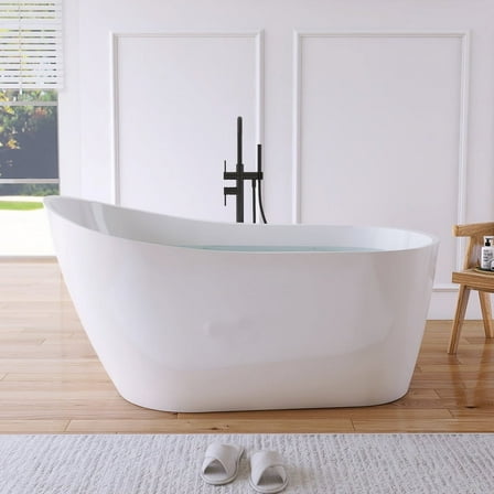 MEDUNJESS Premium High-back Acrylic Freestanding Bathtub, Oval Shape Stand Alone Soaking Tub in White（59×32 Inch）