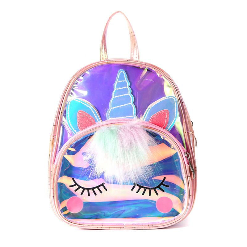 Hologram Cute Horn Pattern Backpack PU Leather Casual Daypack School Satchel Bag 