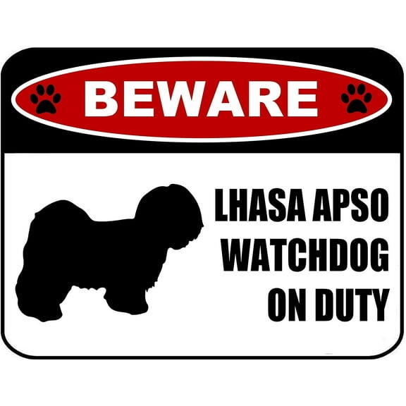 PCSCP Beware Lhasa Apso Watchdog On Duty (Silhouette) 11.5 inch x 9 inch Laminated Dog Sign