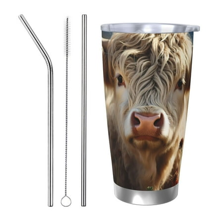 

Bingfone Adorable Flower Field Cow for 20 Oz Stainless Steel Travel Mug Double Wall Water Coffee Cup for Home Office Outdoor Works Great for Ice Drinks and Hot Beverage-Straw Three-piece Set