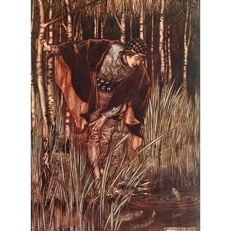 Grimms Fairy Tales 1909 Whitesnake Fishes stretch heads Canvas Art - A Rackham (24 x 36)