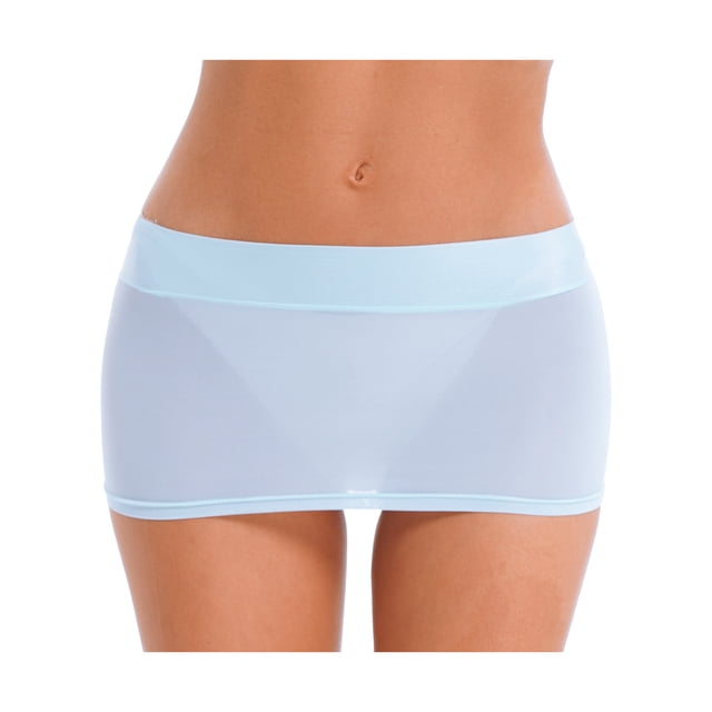 Sxiwei Mini Skirts for Women Sexy See Through Micro Skirt Low Rise Stretch Bodycon Mini Pencil Skirt Type A Light Blue One Size