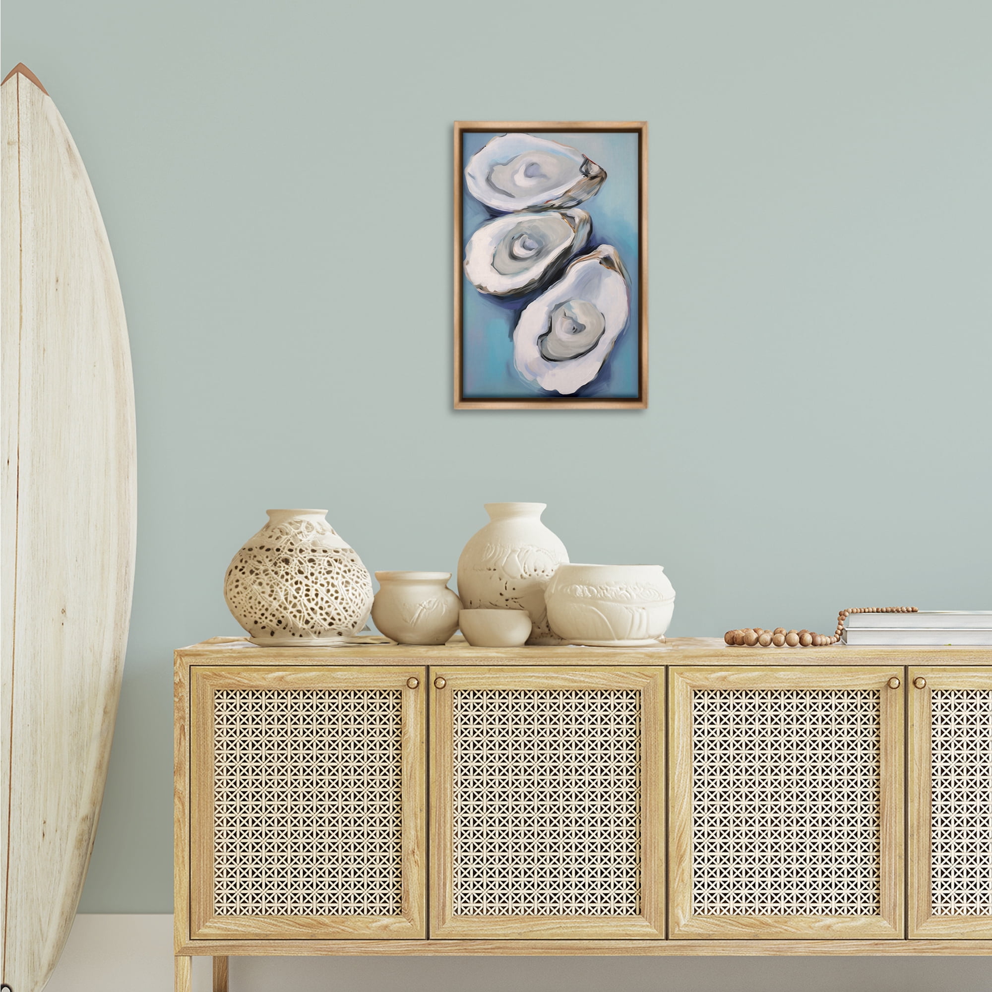 Stupell Industries Oyster Seashell Trio Animals & Insects Painting Brown Floater Framed Canvas Art Print Wall Art, 17 x 25