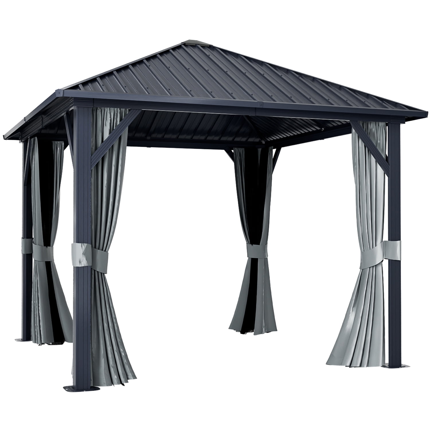Sunmthink 10x10 Hardtop Gazebo, Outdoor Metal Canopy Gazebo with Netting and Curtains for Garden, Patio, Backyards, Gray