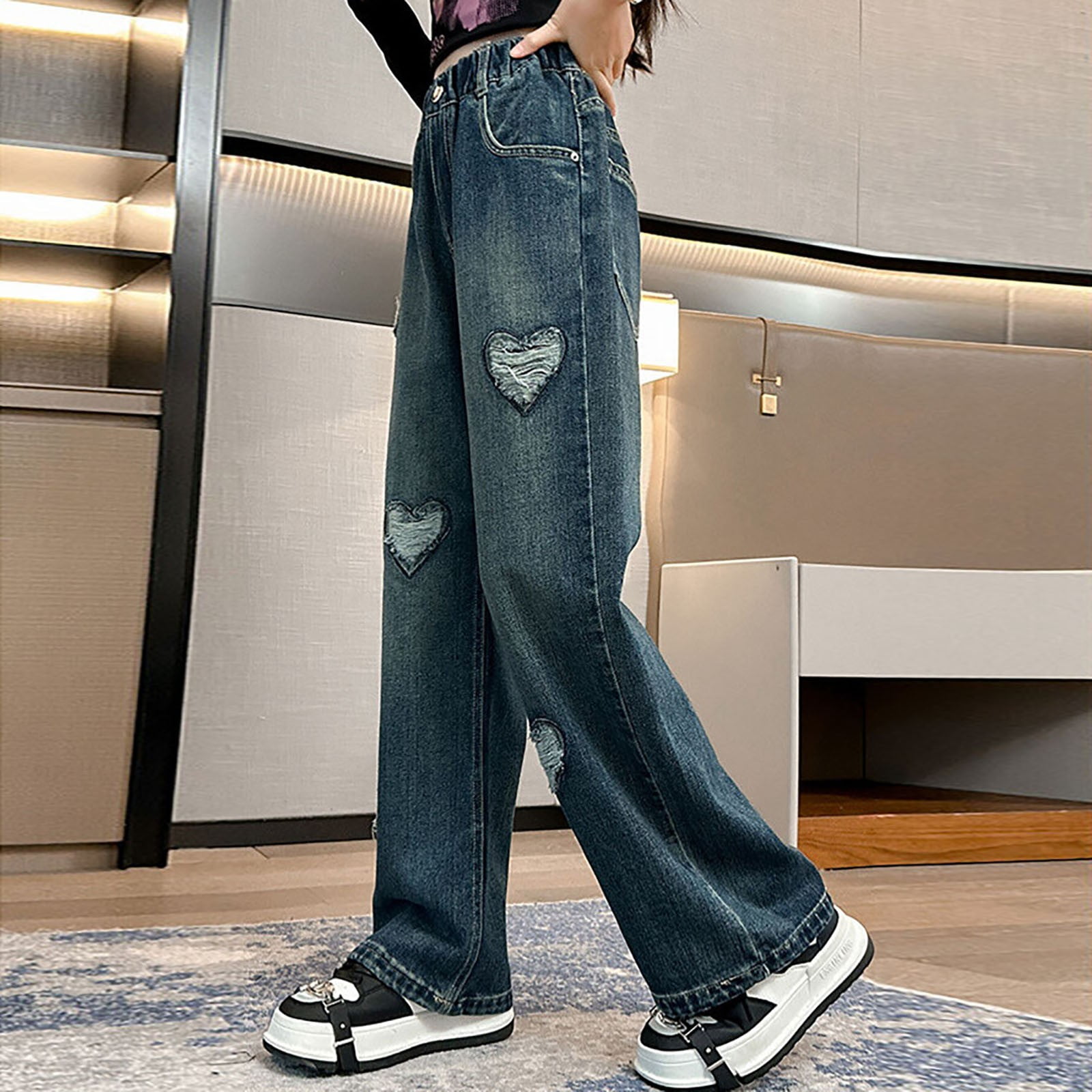 Scene Clothes Baggy Jeans For Kids Girls Jeans Denim Elastic Wasit Wide Leg Baggy Pants Kids Clothes