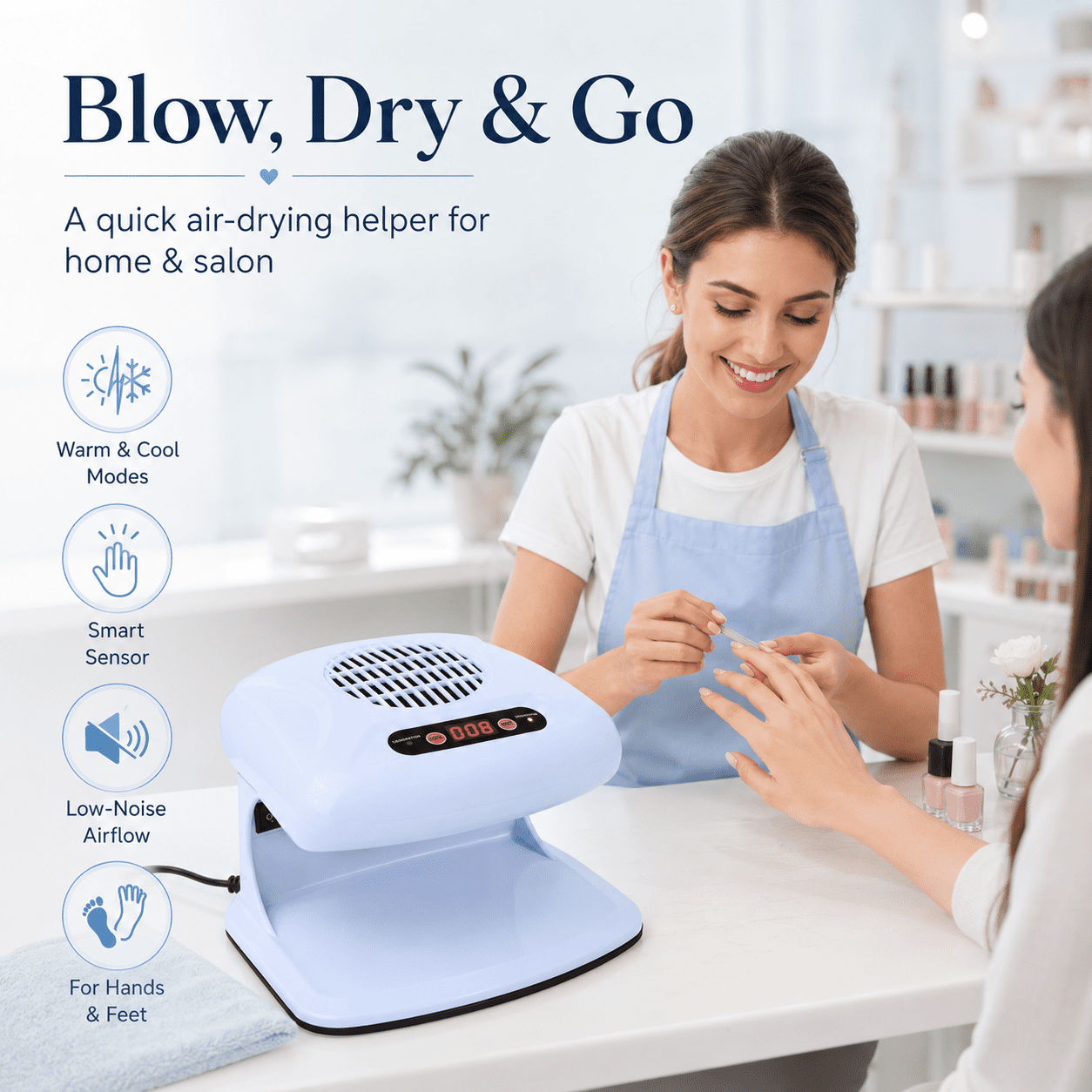 Nail Dryer Fan,300W Timing Air Nail Gel Fast Drying Curing Nail Fan Dryer for Regular Polish, Hot & Cold Wind Nail Blower Dryer for Manicure Salon and Daily Home Use
