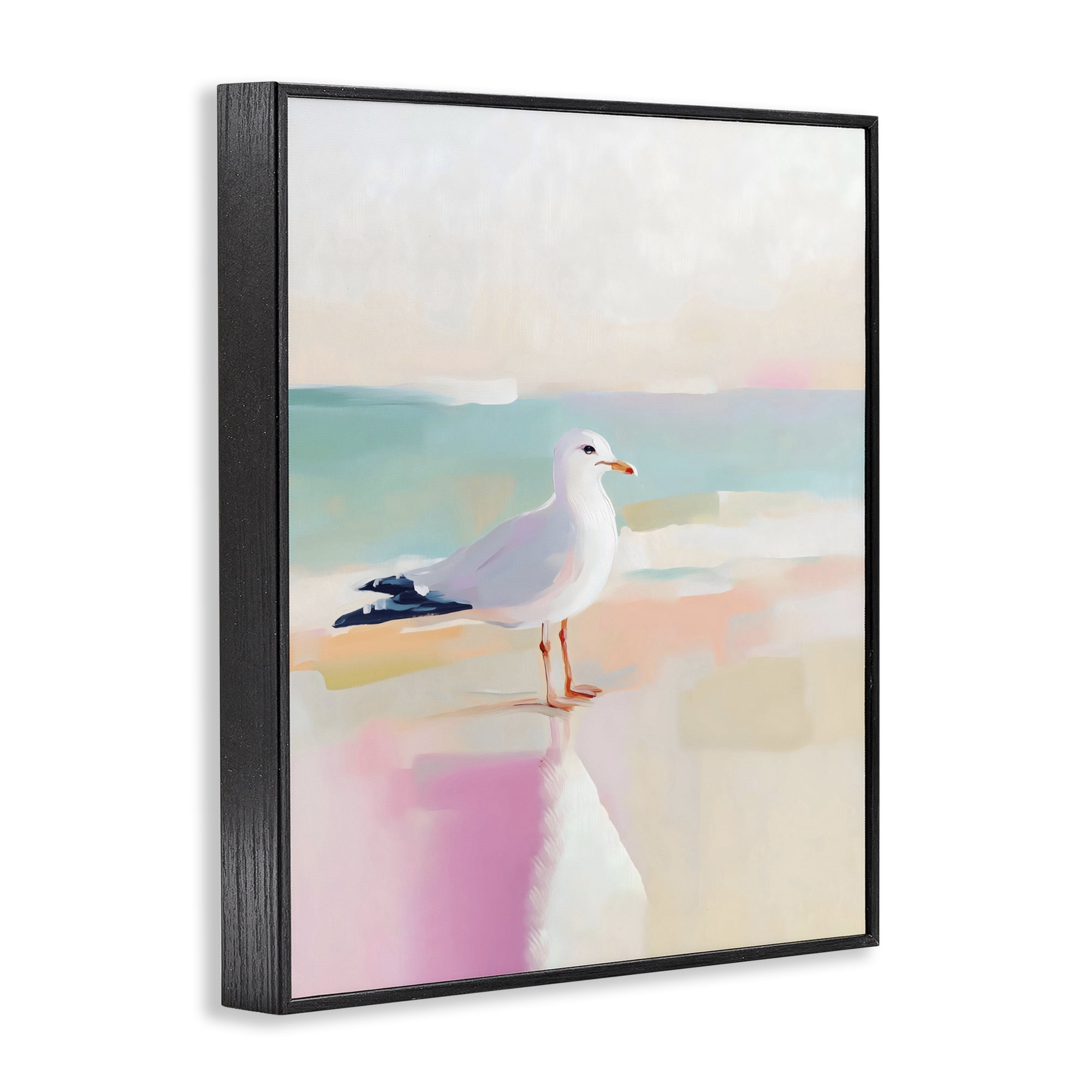 Stupell Industries Seagull Beach Tranquil Reflection Black Framed Giclee Art, design by The Prints Vibe