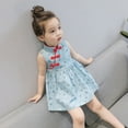 thumbnail image 2 of Gyratedream Toddler Baby Girls Sleeveless Floral Chinese Cheongsam Dress Butterfly Buckle Qipao Tradition Clothes, Green, 2 of 9