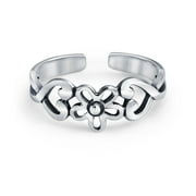 Flowers And Heart carved Swirl Cut Out Filigree Midi Band Toe Ring for Women 925 Silver Sterling Mid Finger Adjustable