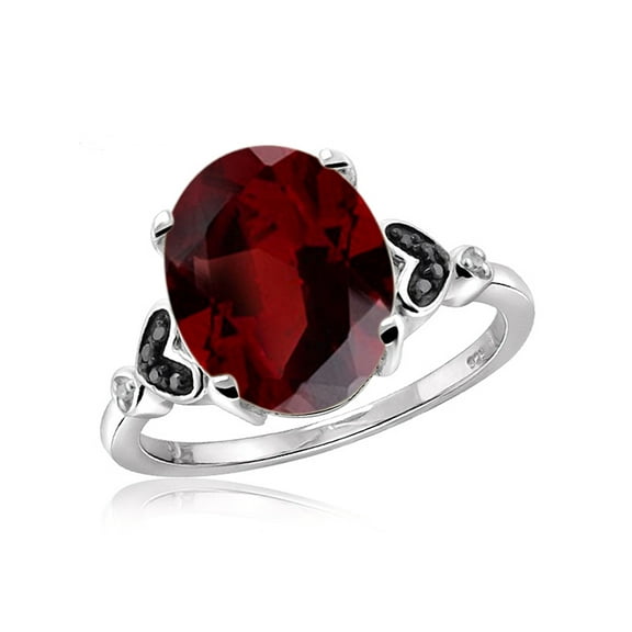 JewelersClub Garnet Ring Birthstone Jewelry – 2.20 Carat Garnet 0.925 Sterling Silver Ring Jewelry with Black & White Diamond Accent – Gemstone Rings with Hypoallergenic 0.925 Sterling Silver Band