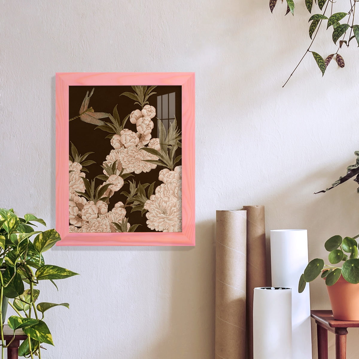 Asian Brocade III - Framed Print w/glass - Sunset Pink