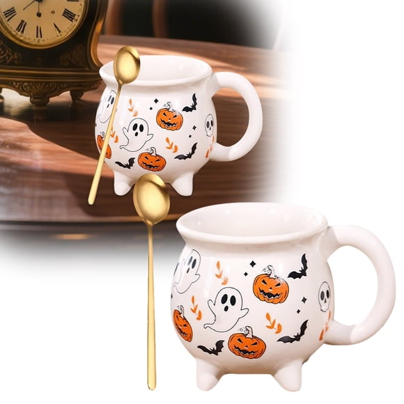 JJKBVCLO Halloween Ceramic Mug Pumpkin Coffee Cup Witch Design Themed Drinkware For Home