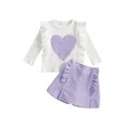 thumbnail image 1 of Gupgi 2pcs Kids Baby Girl Valentine Outfits 0-4 Years Toddler Long Sleeve Heart Print Rib Tops Ruffle Shorts, 1 of 9