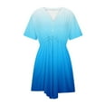 thumbnail image 4 of LOVZFMLL Robe d'Été Décontractée pour Femme à Manches Courtes, Col en V, Boutonnée, Robe de Plage pour Vacances et Voyages avec Poches, Bleu, 3TG, 4 of 8