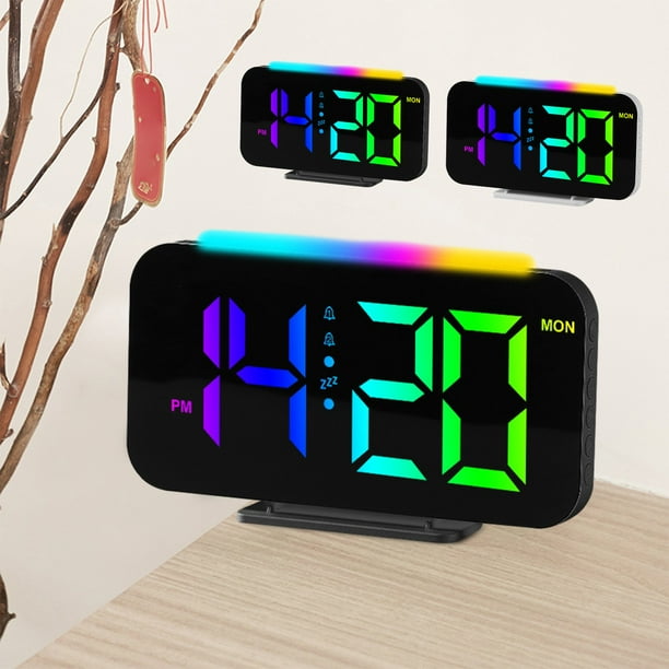 Reloj de Pared Digital Ganfancp RGB Temp Fecha Semana Auto Regulable Snooze Reloj de Mesa 12/24H