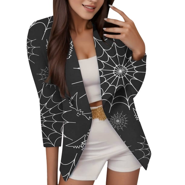 Chaquetas de traje estilo casual Moda sofisticada con estampado de líneas coloridas de Halloween para mujer,blazer moda(Blanco, XL)