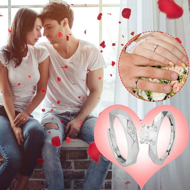 Xihbxyly Anillos de Pareja, Diseño de Corazón de Circonita con Electrocardiograma, Aleación Llamativa, Perfectos para Citas, Compromisos y Aniversarios, Regalo Único para Enamorados.