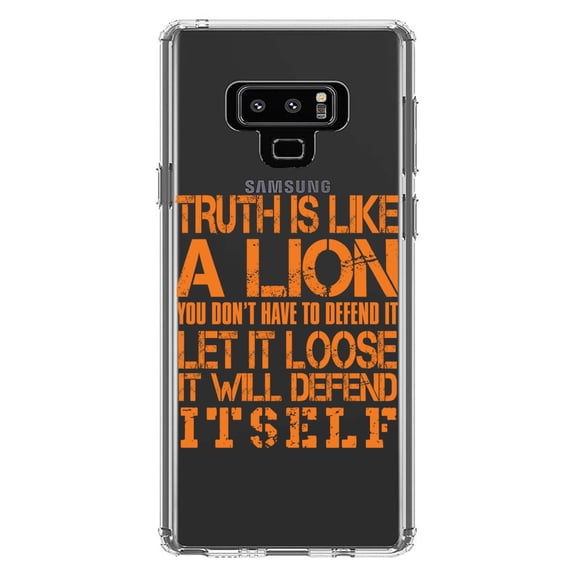 DistinctInk Clear Shockproof Hybrid Case for Samsung Galaxy Note 9 - TPU Bumper Acrylic Back Tempered Glass Screen Protector - Truth is Like Lion - Don't Have to Defend