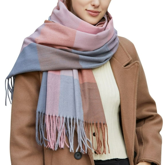 Womens Plaid Scarf Cold Weather Long Scarves Thick Warm Lined Knit Wraps Scarf Soft Winter