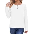 thumbnail image 2 of Womens Cotton Linen Blouses Tops Long Sleeve Henley Shirts Sexy Scoop Neck Basic Tops Slim Fit Tshirts Fall Fashion Workout Tops Bussiness Office Clothes, 2 of 6