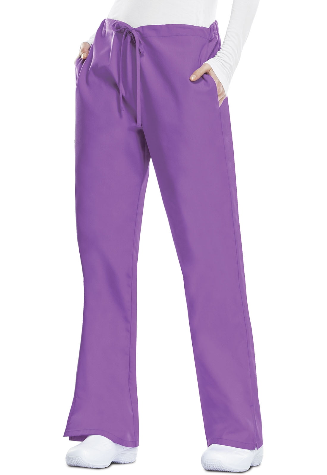 Workwear Women Medical Scrubs Pant Natural Rise Flare Leg Drawstring Plus Size 4101, 3XL, Purple