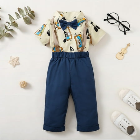 

nsendm Toddler Boy Clothes Baby Boy Clothes Baby Prints Shorts Sleeves Shirt Suspender Pants Set Outfit Boys Set Childrenscostume White 0-3 Months