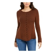 STYLE & COMPANY Womens Brown Textured Ribbed Speckle Long Sleeve Jewel Neck Sweater Petites PM