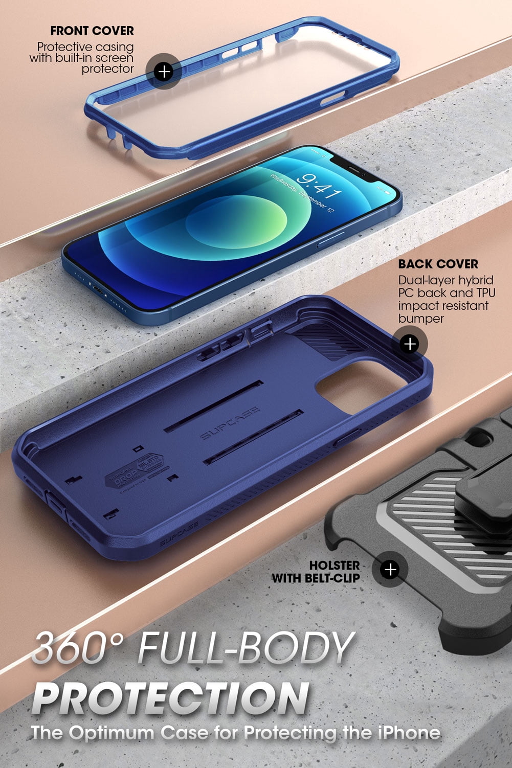 SUPCASE Unicorn Beetle Pro Series Case for iPhone 12 Mini (2020 Release) 5.4 Inch, Built-in Screen Protector Full-Body Rugged Holster Case (Cobalt)