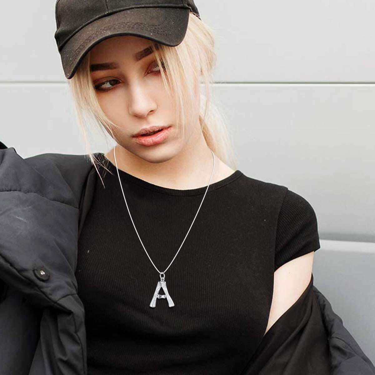 FOCALOOK Bamboo Initial Necklace for Women Oversize Letter A Pendant Capital Alphabet Statement Necklace