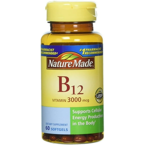 Nature Made Vitamin B-12 Softgels, 3000 Mcg, 60 Count Pack of 3
