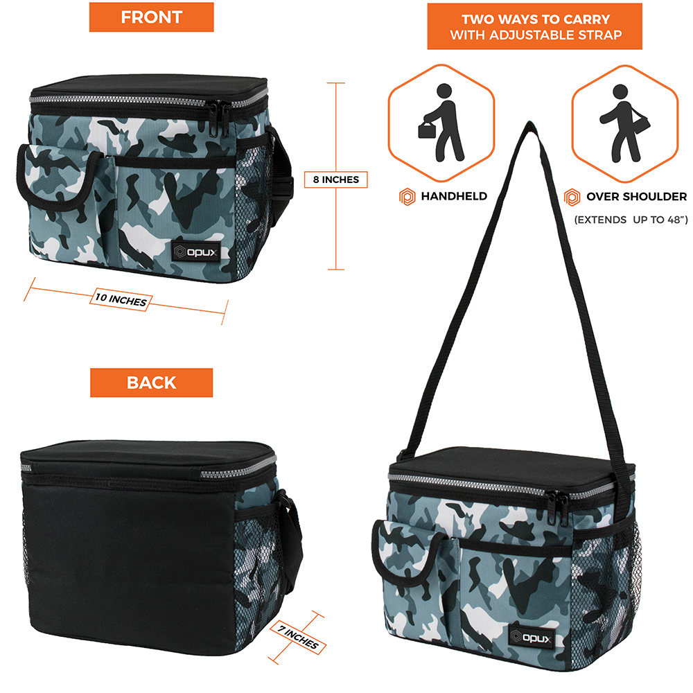OPUX Insulated Lunch Bag for Men Women, Leakproof Thermal Lunch Box Work School, Soft Lunch Cooler Bag with Adjustable Shoulder Strap for Adult Kid Boy Girl, Reusable Lunch Pail, Camo Green - image 4 of 8