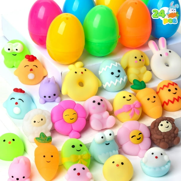 Huevos de Pascua precargados JOYIN, 24 unidades, con juguetes Mochi Squishy