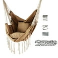 thumbnail image 3 of ALEKO Hanging Rope Swing Hammock Chair with Side Pocket and Wooden Spreader Bar, Khaki, 3 of 9