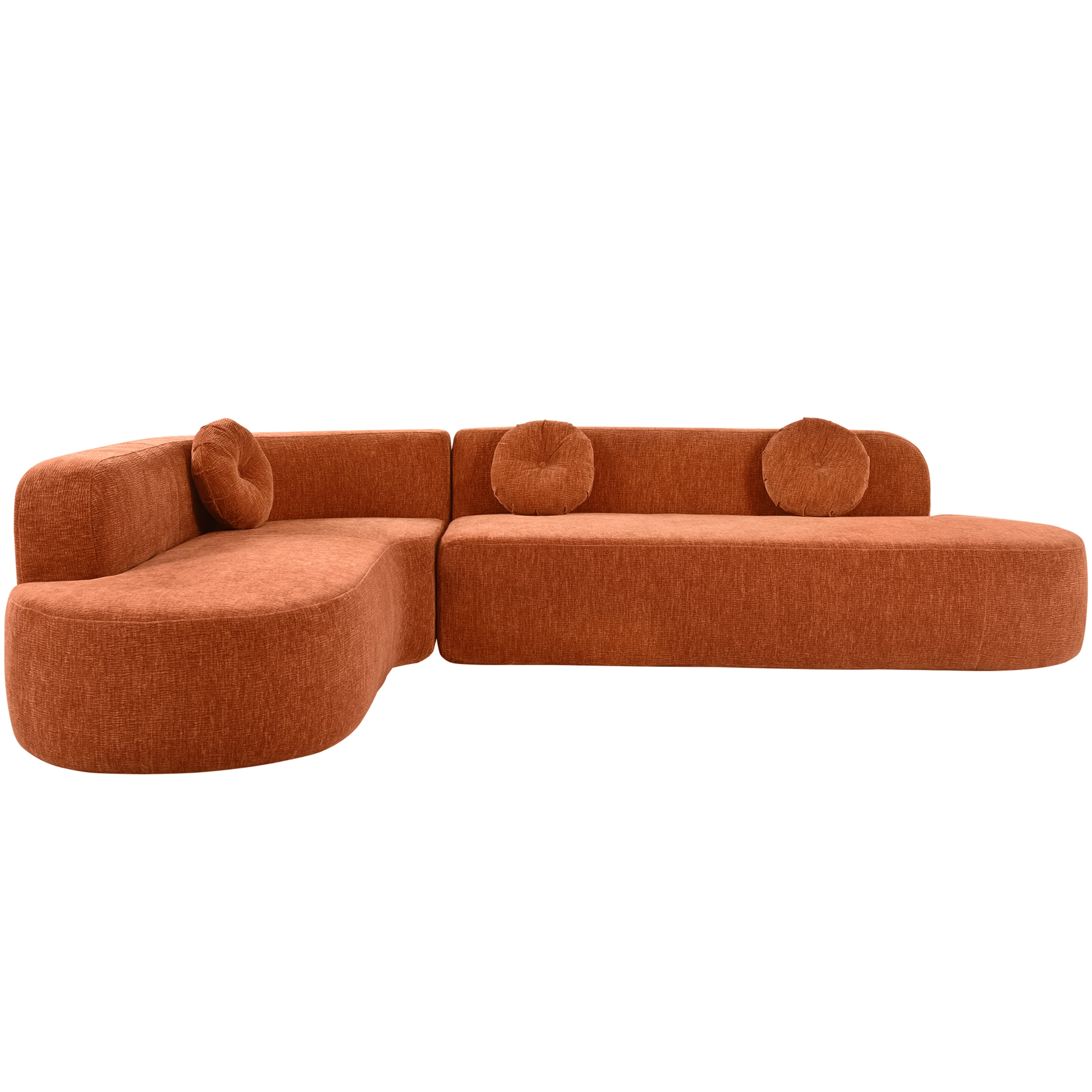 Noble House 122'' Extra Large Sectional Sofa Soft Fabric Upholstery, Elegant Curved Design,Orange