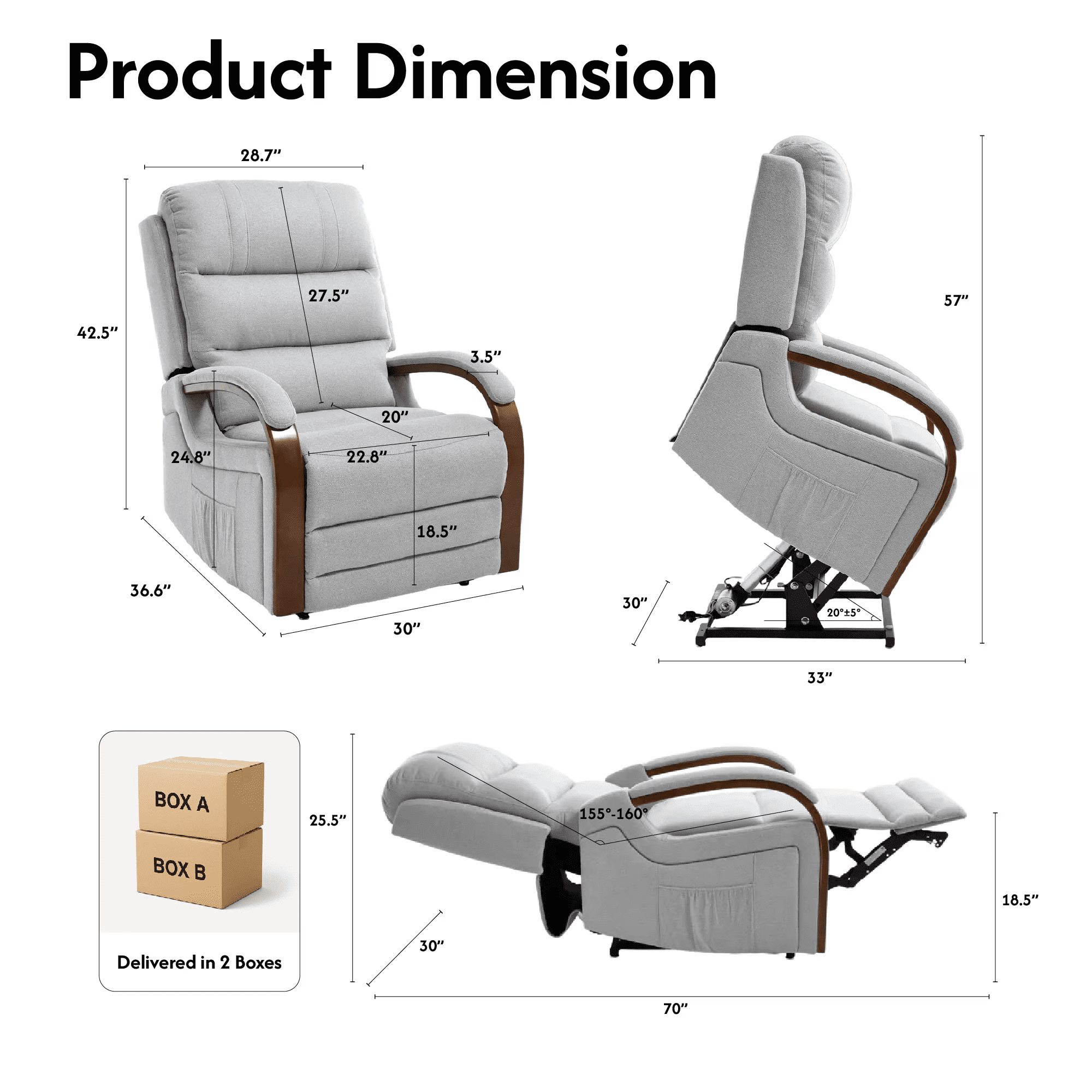FlexiSpot Dual Motor Recliner Chair, Adjustable Recliner with Lumbar Support and Padded Seat Backrest for Living Room, Gray