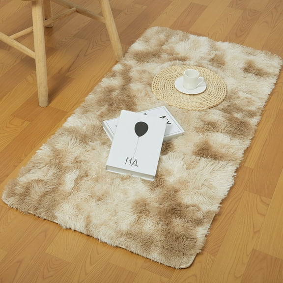 SHCKE Ultra Soft Fuzzy Area Rug Bedroom Fluffy Rugs Furry Area Rugs Bedside Fuzzy Carpet Home Decorate Plush Area Rug Kids Room Carpet Beige 2x4Ft